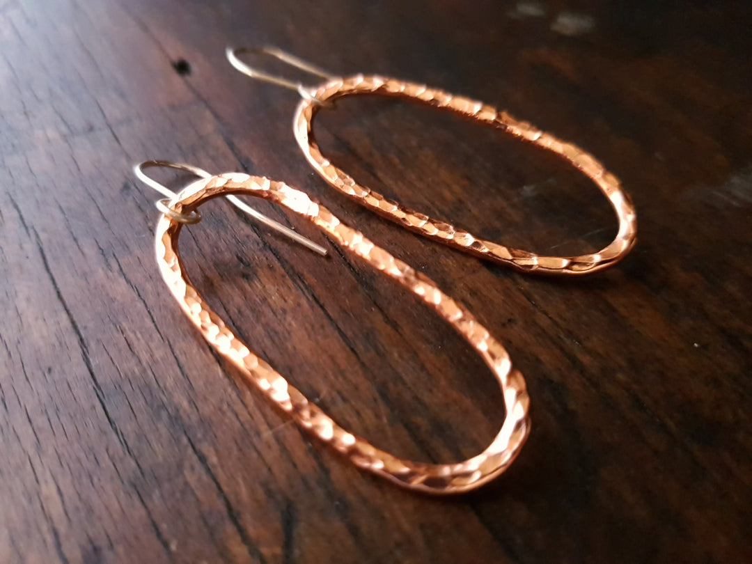 Long Oval Wire Copper Earrings