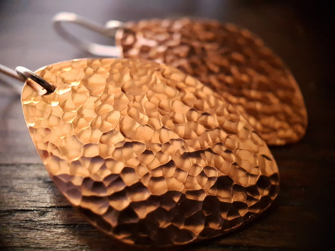 Leaf Wide Copper Flat Earrings