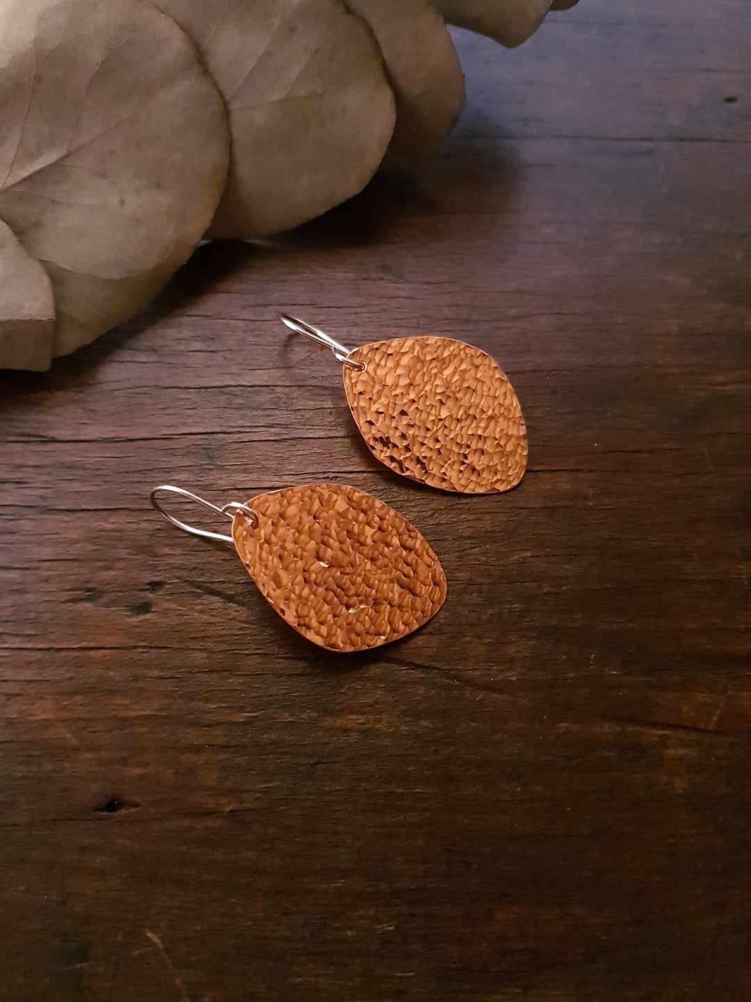 Leaf Wide Copper Flat Earrings