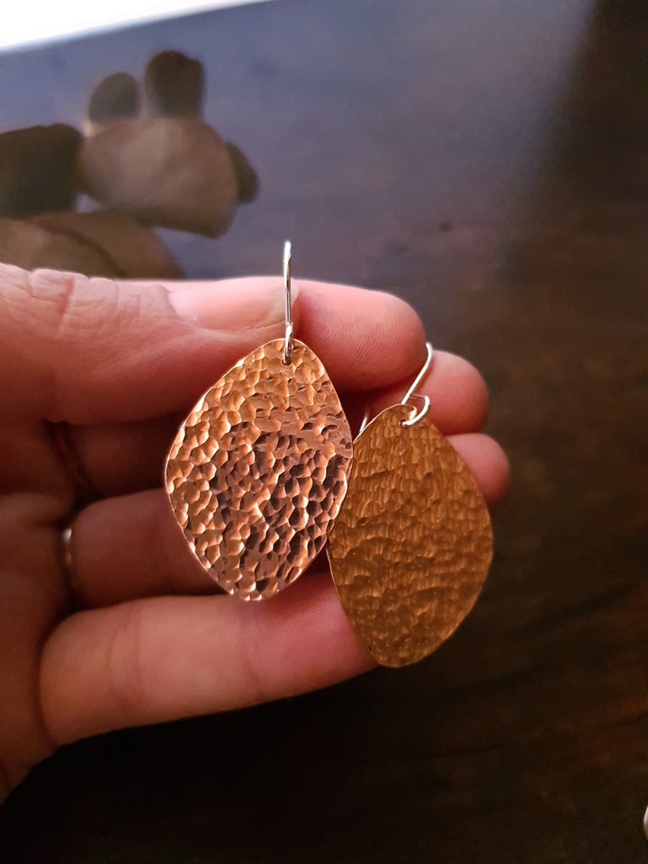 Leaf Wide Copper Flat Earrings