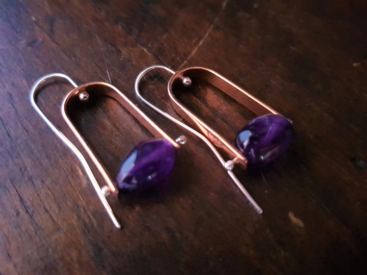 Amethyst Trak Copper Earrings