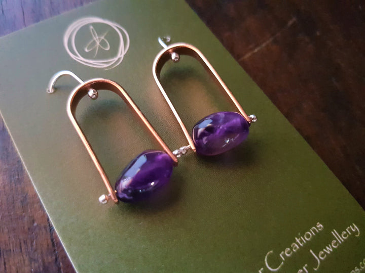 Amethyst Trak Copper Earrings