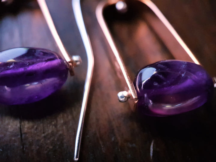 Amethyst Trak Copper Earrings