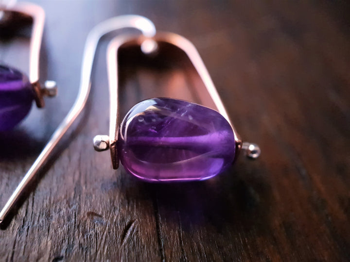 Amethyst Trak Copper Earrings