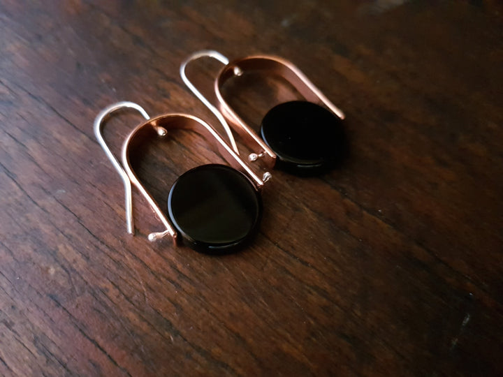 Black Onyx Gemstone Trak Copper Earring