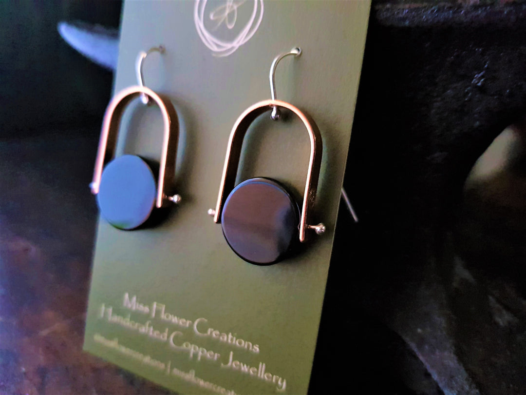 Black Onyx Gemstone Trak Copper Earring
