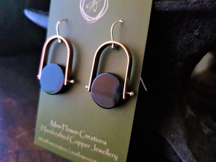 Black Onyx Gemstone Trak Copper Earring