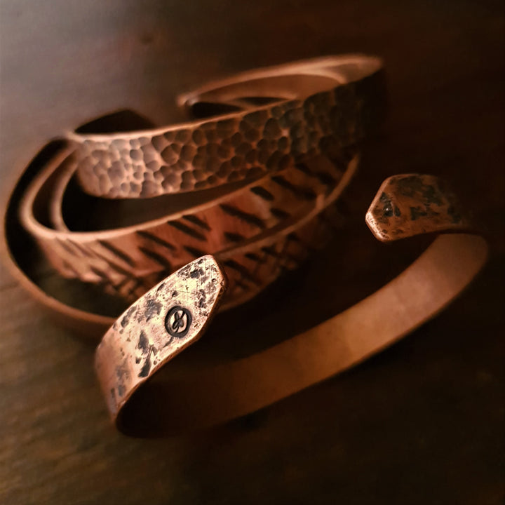 Wide Oxidised Textured Copper Cuff