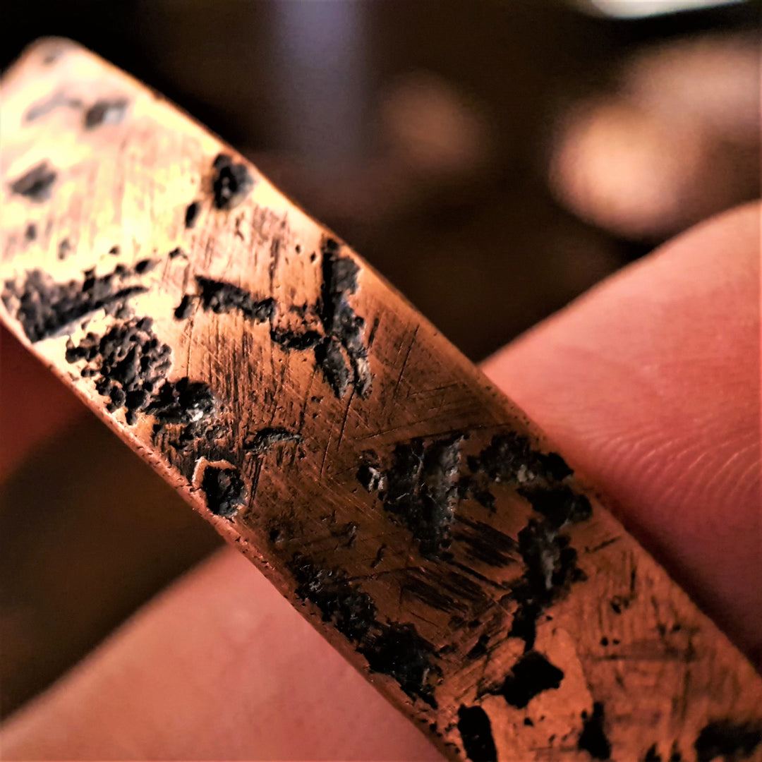 Wide Oxidised Textured Copper Cuff