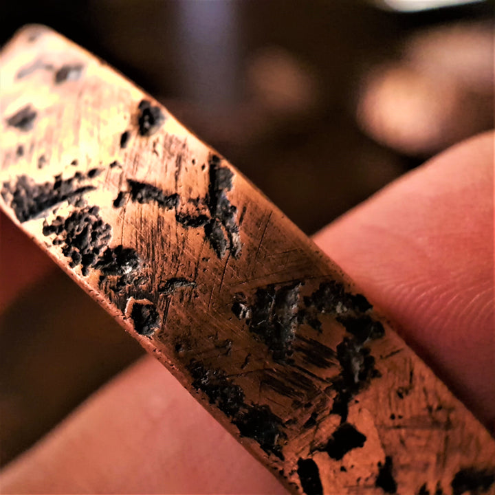 Wide Oxidised Textured Copper Cuff