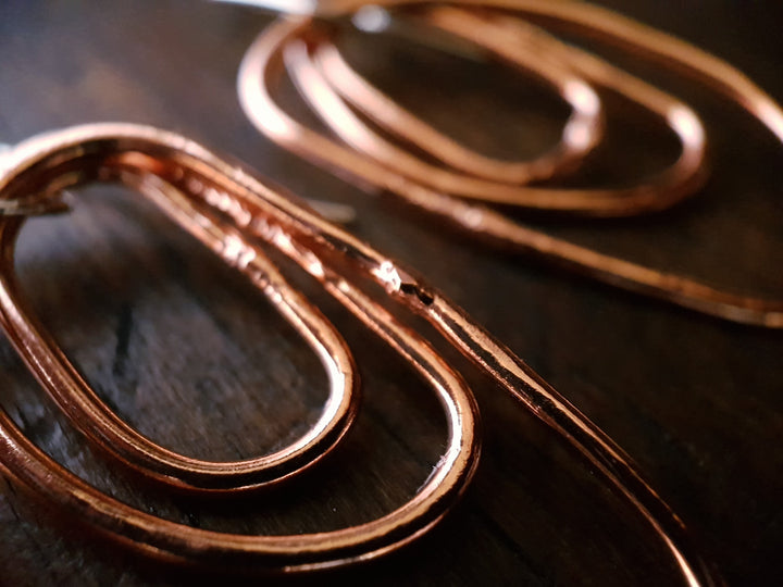 3 Organic Copper Ring Wire Drop Earrings