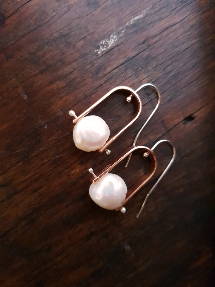 Freshwater Pearl Trak Copper Earrings