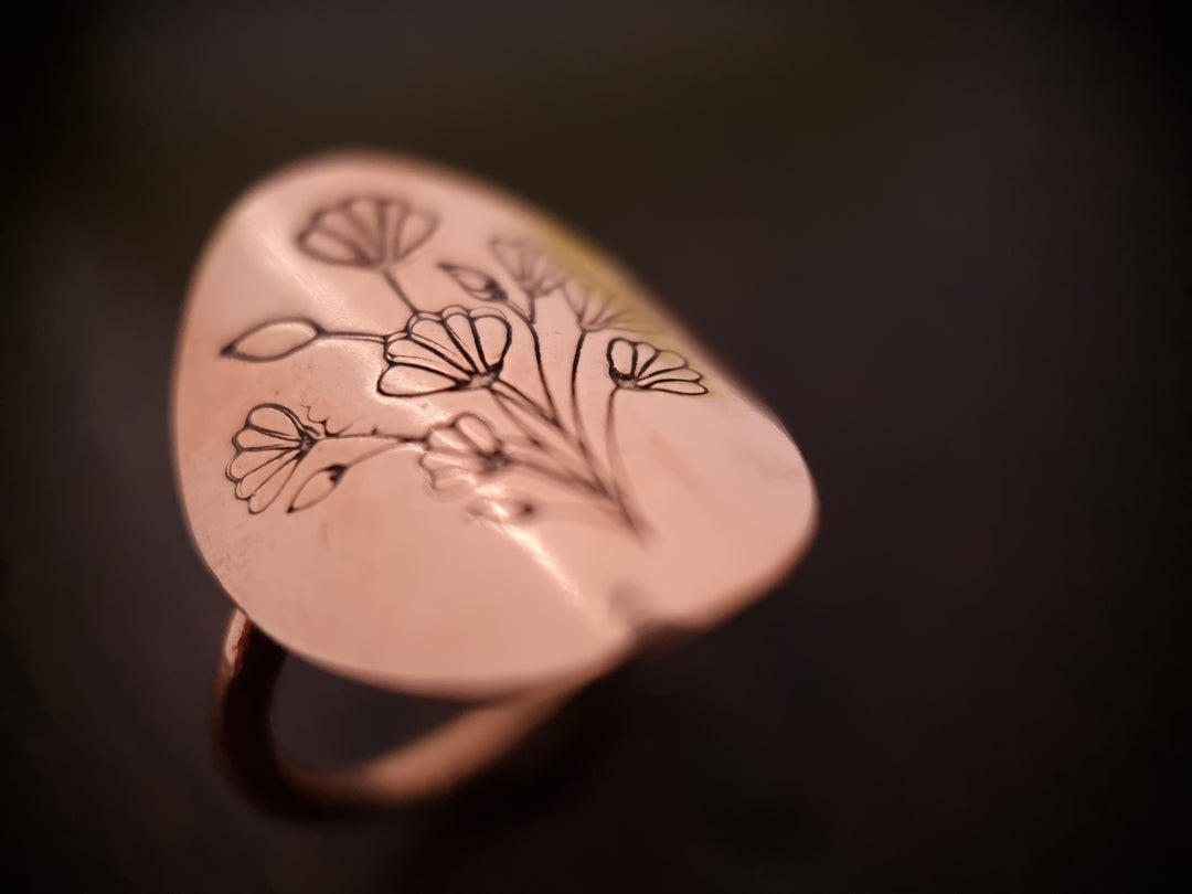 Copper Decorative Shield Rings Floral Designs