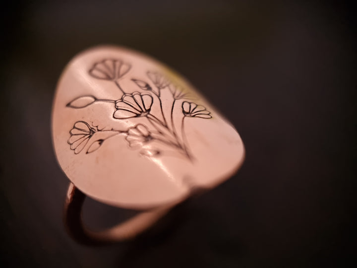 Copper Decorative Shield Rings Floral Designs
