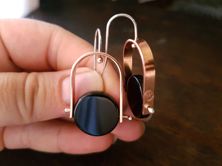 Black Onyx Gemstone Trak Copper Earring