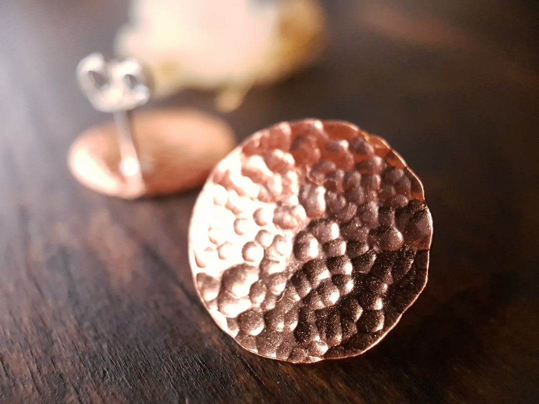 Round Flat Copper Stud Earrings