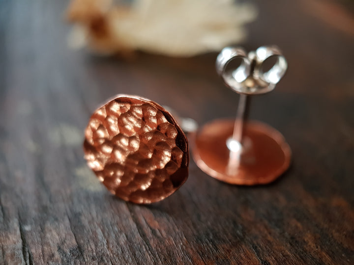 Round Flat Copper Stud Earrings