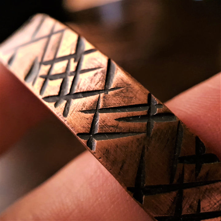 Wide Oxidised Textured Copper Cuff