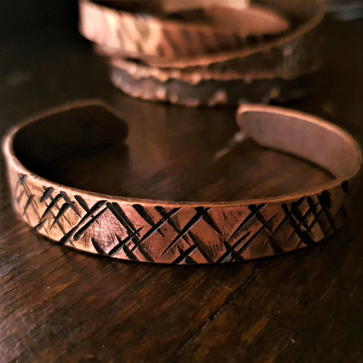 Wide Oxidised Textured Copper Cuff