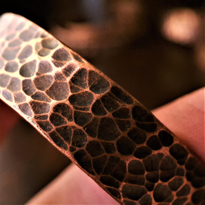 Wide Oxidised Textured Copper Cuff