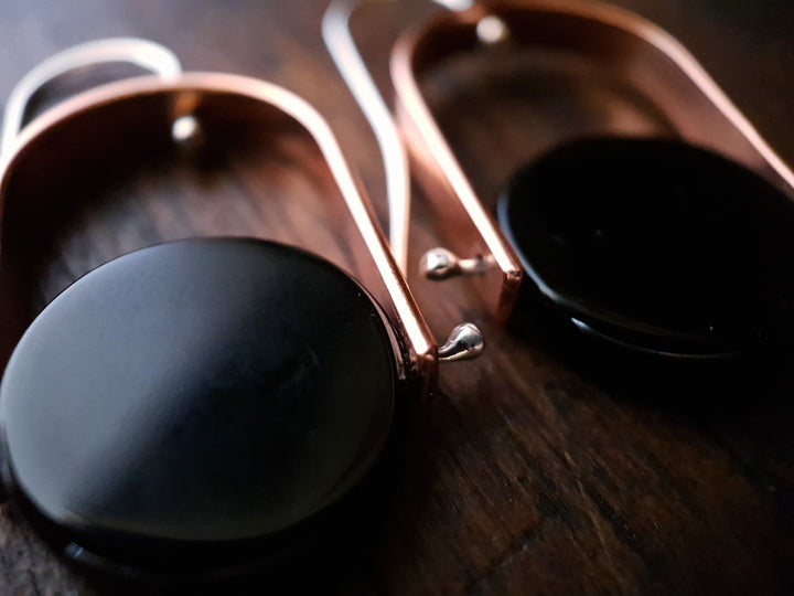 Black Onyx Gemstone Trak Copper Earring