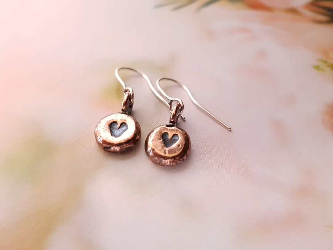 Love Heart Stamped Copper Earrings