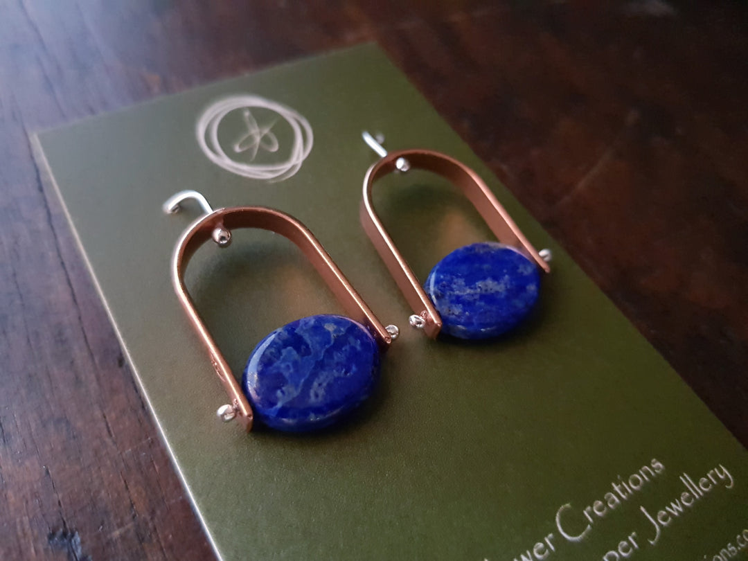 Lapis Lazuli Trak Copper Earrings