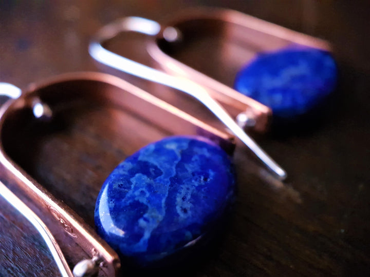 Lapis Lazuli Trak Copper Earrings