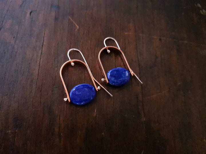 Lapis Lazuli Trak Copper Earrings