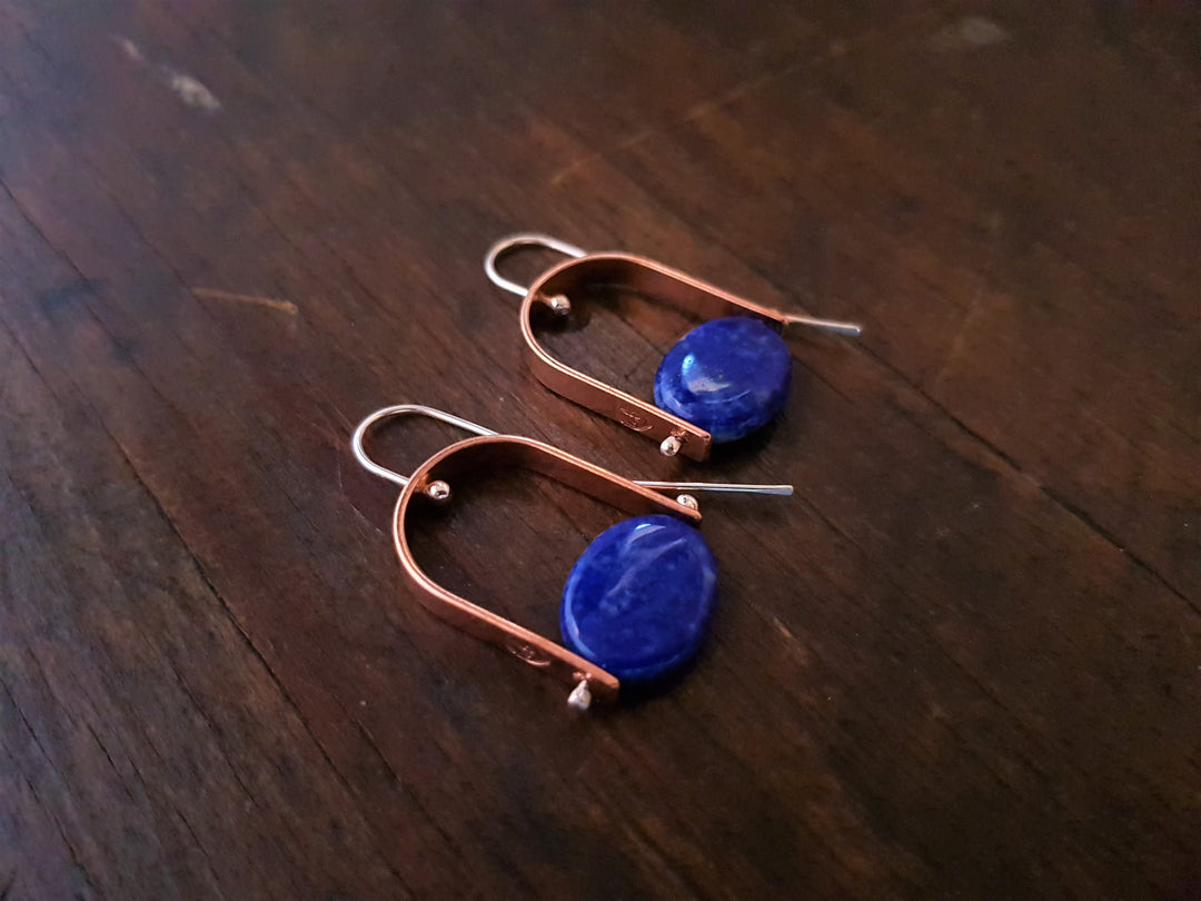 Lapis Lazuli Trak Copper Earrings