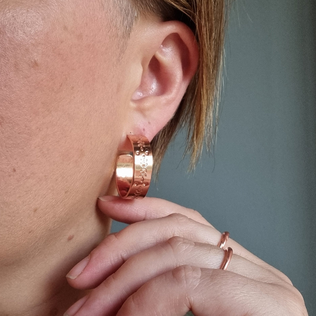 Wide Flat Hoop Copper Studs