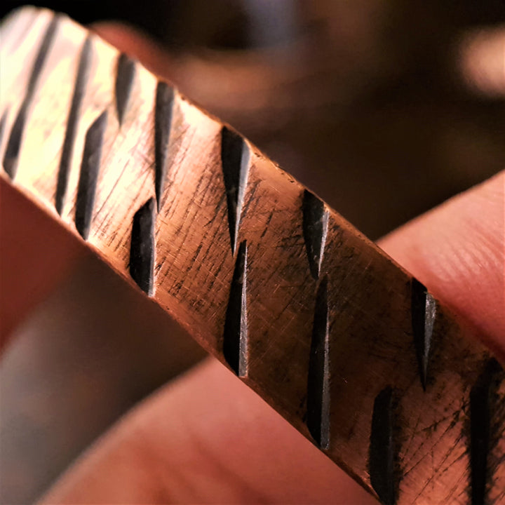 Wide Oxidised Textured Copper Cuff