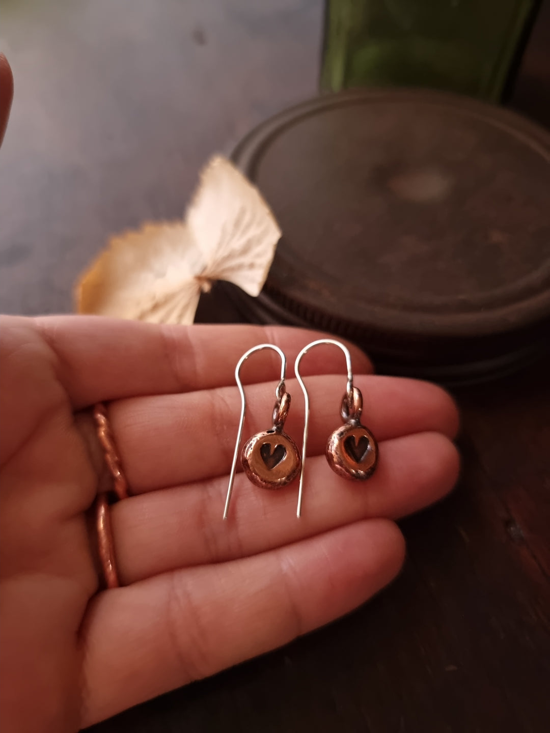 Love Heart Stamped Copper Earrings