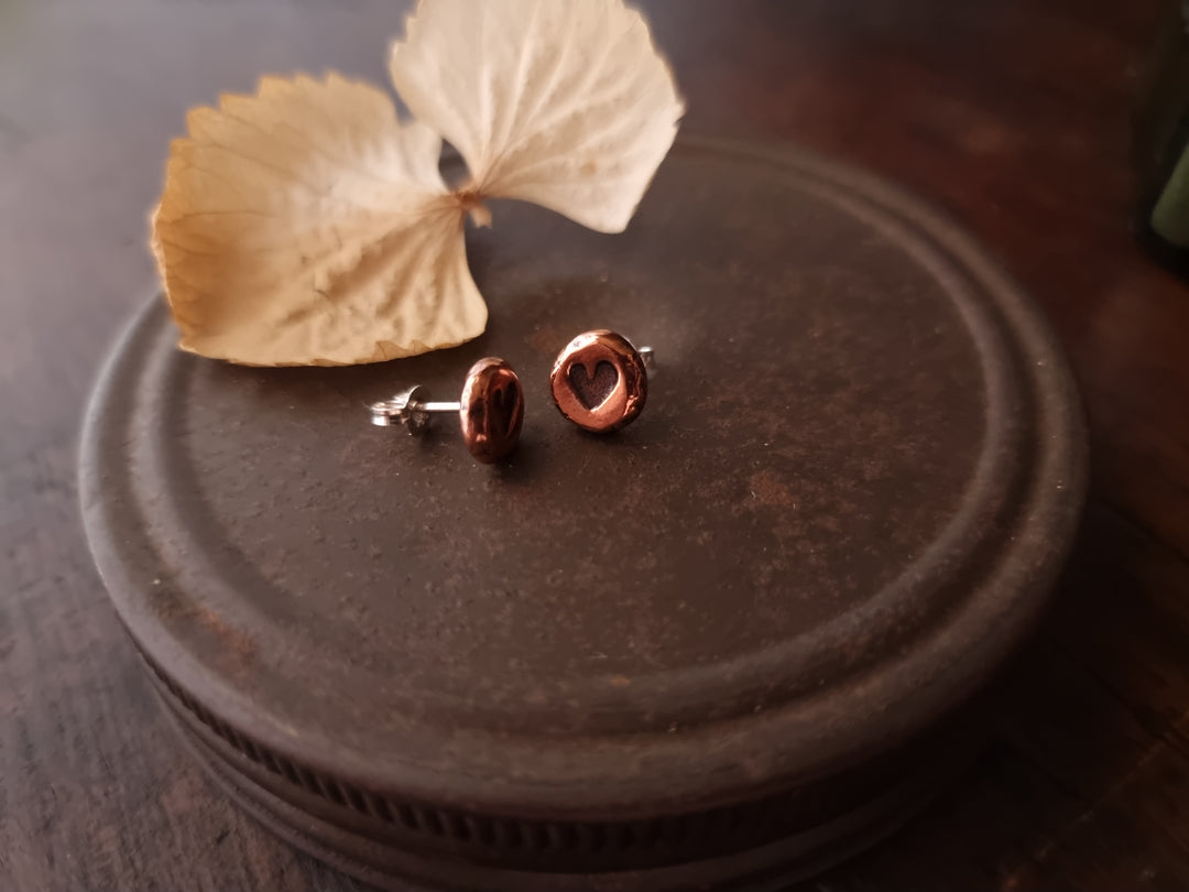 Love Heart Stamped Copper Studs