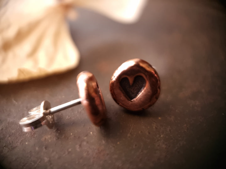 Love Heart Stamped Copper Studs