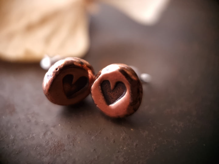 Love Heart Stamped Copper Studs