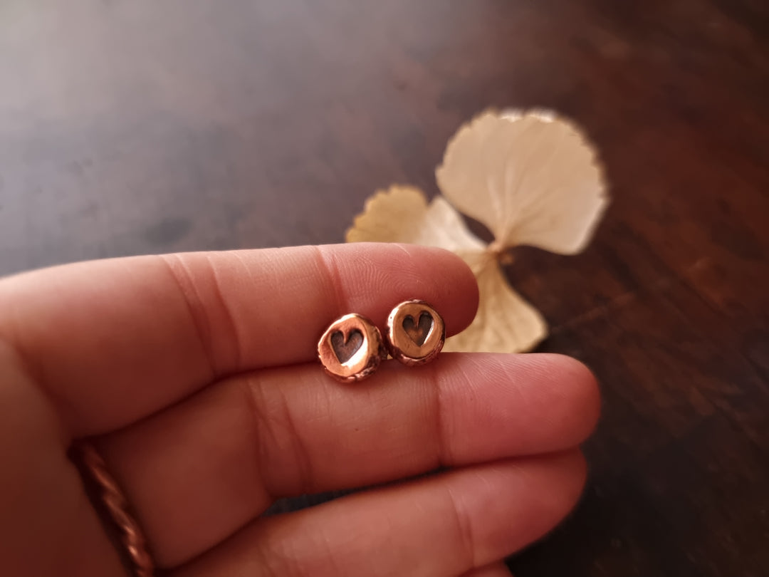 Love Heart Stamped Copper Studs