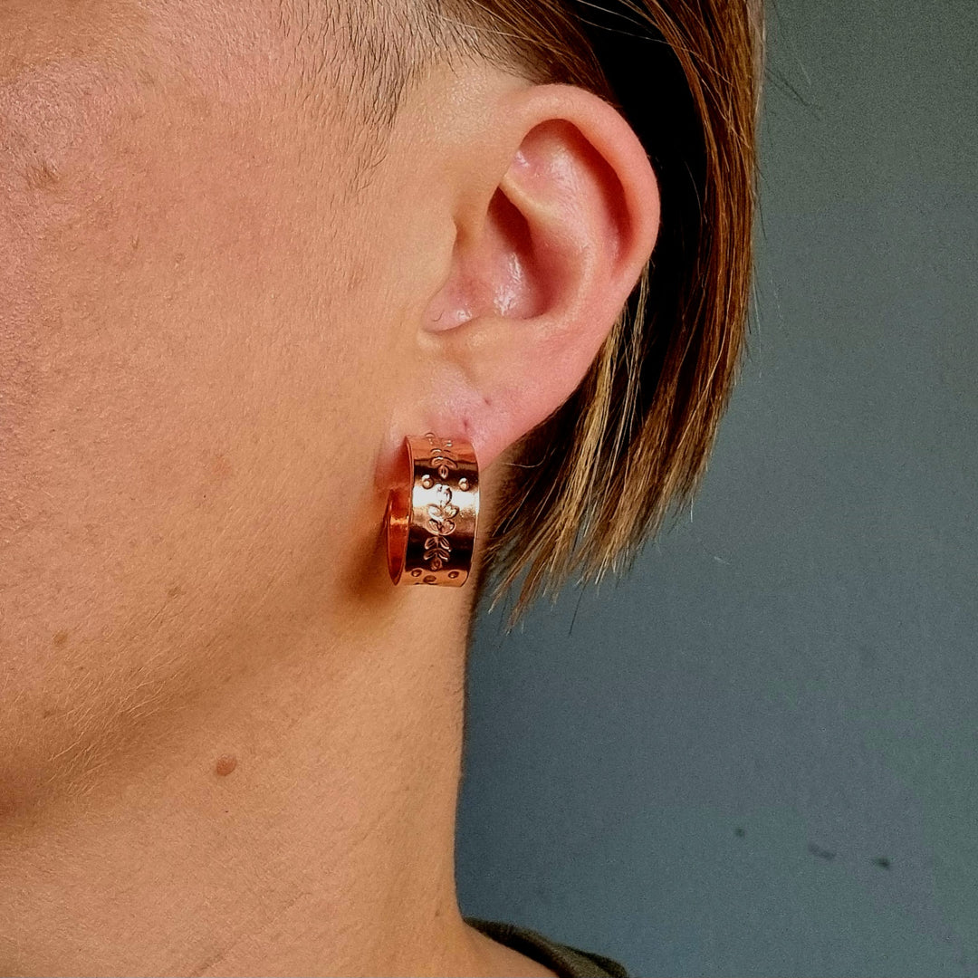 Wide Flat Hoop Copper Studs