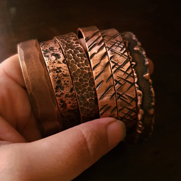 Wide Oxidised Textured Copper Cuff