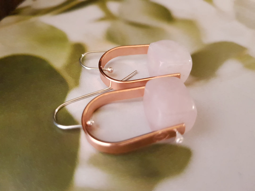Rose Quartz Trak Copper Earrings