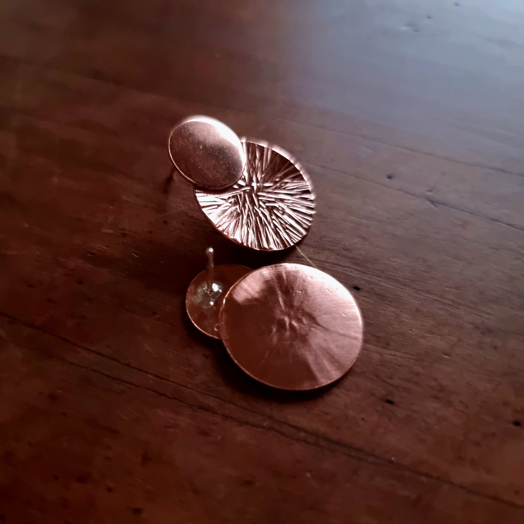 Solar Sun Copper Stud Earrings