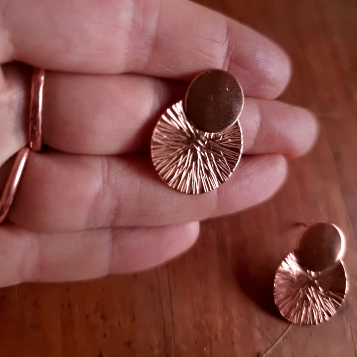 Solar Sun Copper Stud Earrings