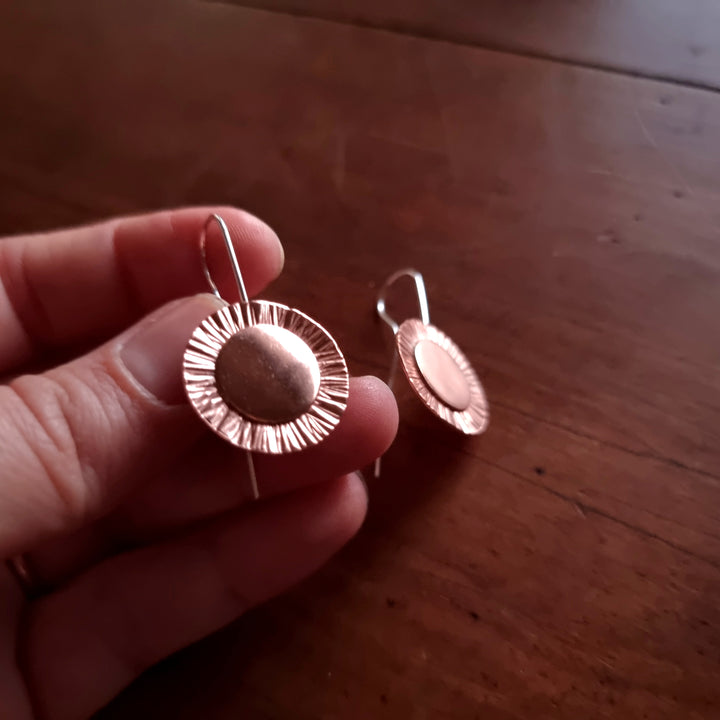 Sun Rays Drop Copper Earrings