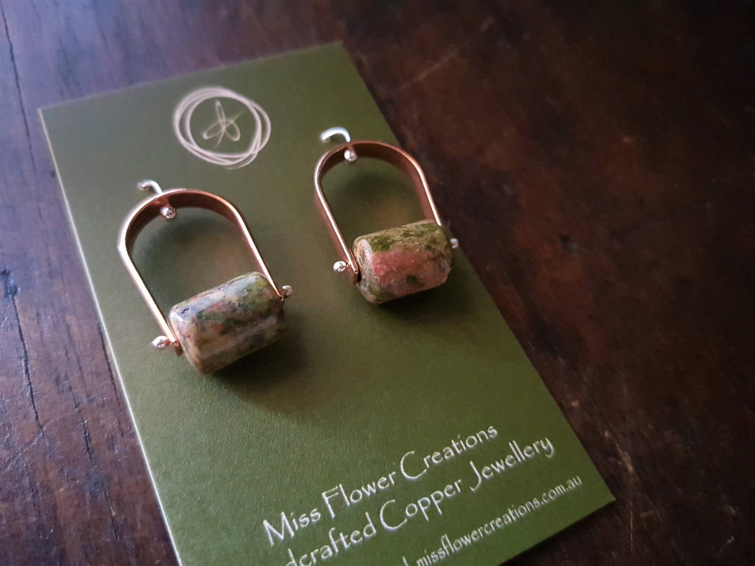Unakite Trak Copper Earrings
