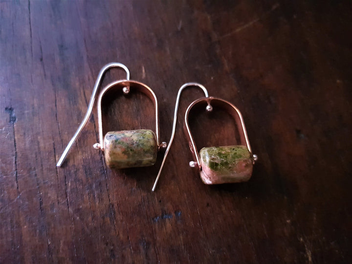 Unakite Trak Copper Earrings