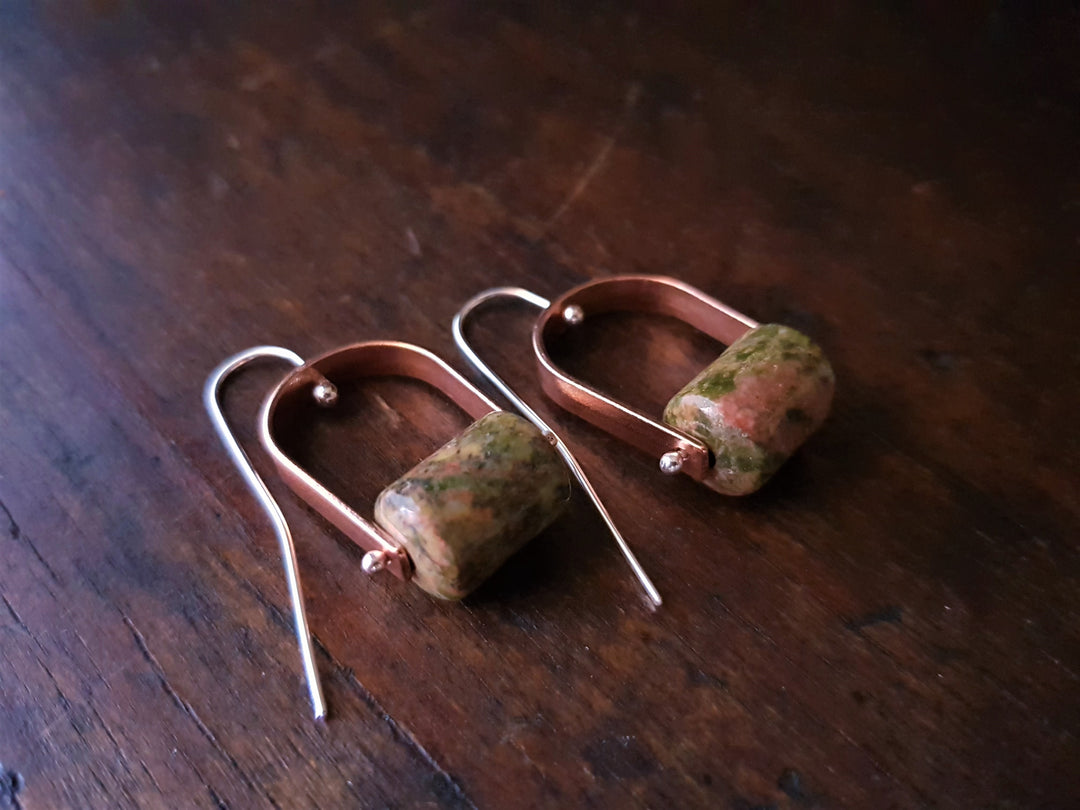 Unakite Trak Copper Earrings