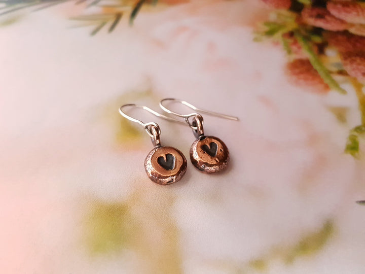 Love Heart Stamped Copper Earrings